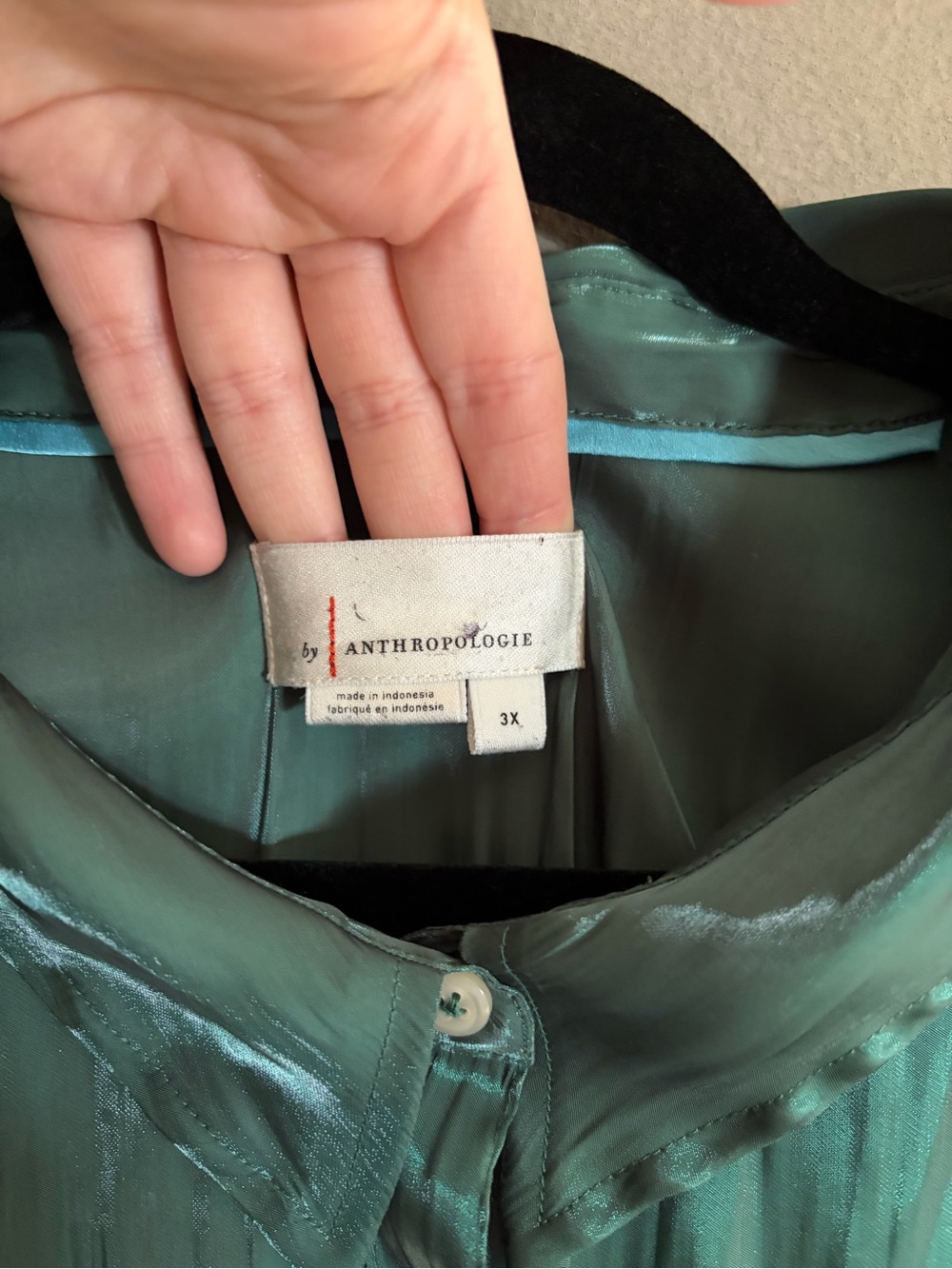 Button-Front Satin Blouse in Teal - Picture 6 of 13